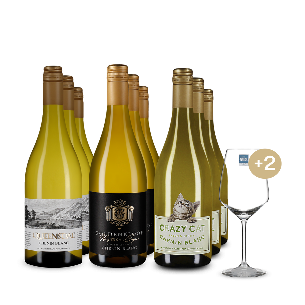 Grande piacere di degustazione con Chenin Blanc in pacco 3x3 + 2 bicchieri da vino