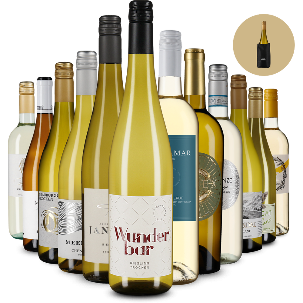 Vini bianchi internazionali in pacco da 12 + manicotto refrigerante – Gold