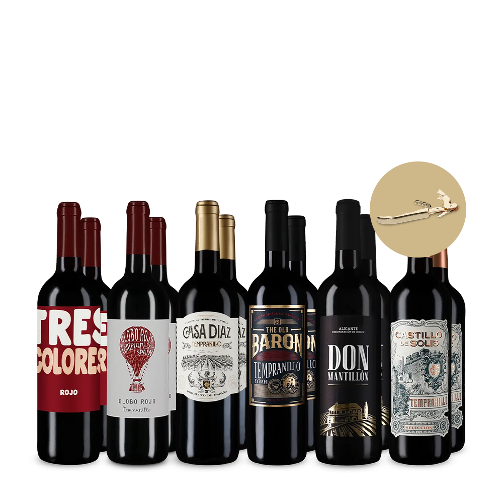 Vini rossi spagnoli in pacco 6x2 + cavatappi dorato – Gold