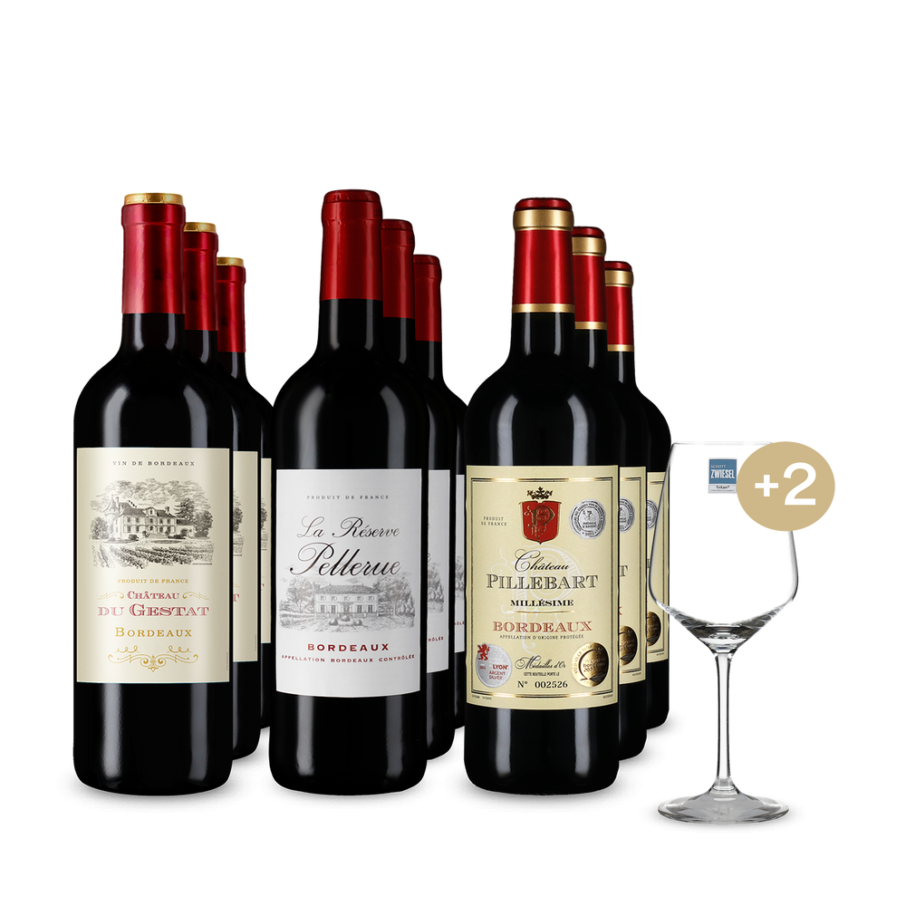 3x3 Bordeaux selezione + 2 bicchieri & spedizione gratis